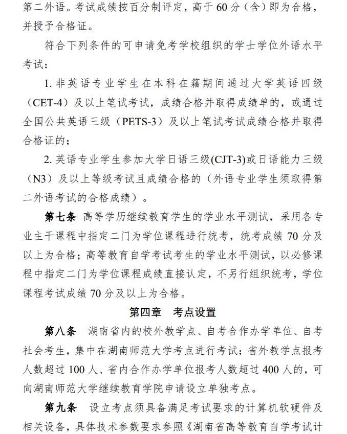 关于印发《湖南师范大学高等学历继续教育和高等教育自学考试本科毕业生学士学位水平考试实施办法》的通知